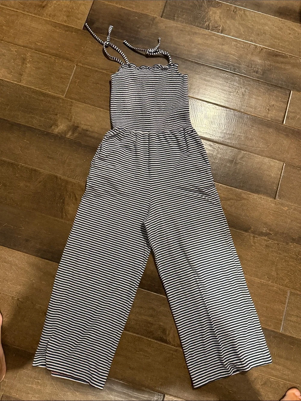 Vineyard vines kids striped Blue & White Wide-Leg Jumpsuit with Tie Straps
